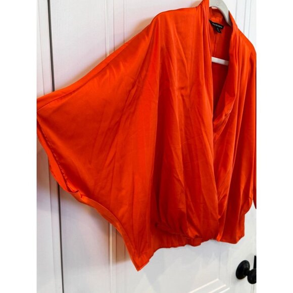 ❄️Boston Proper L/XL Surplice Front Orange Blouse EUC Statement Night Out Work - Picture 3 of 8